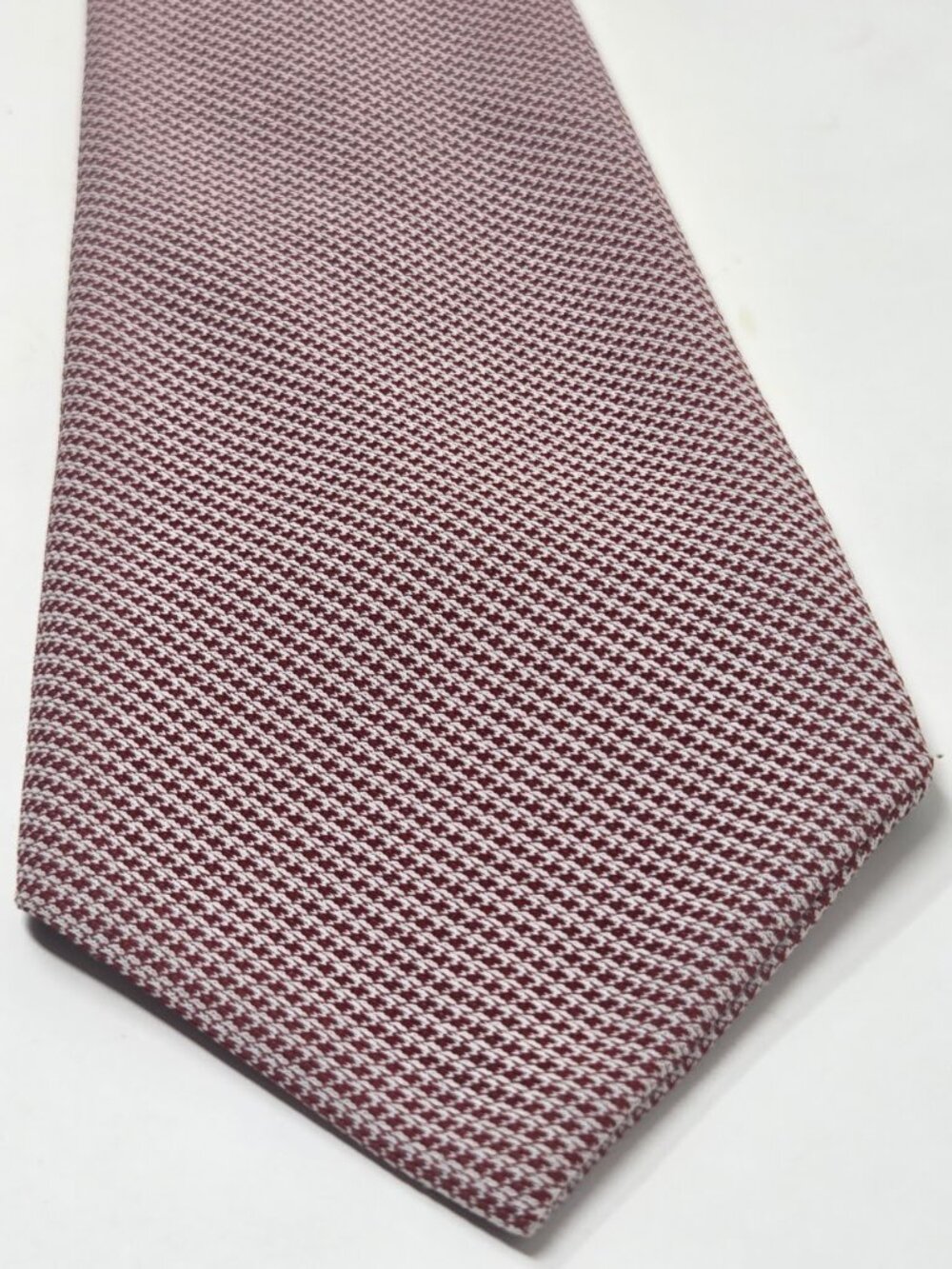 Vintage 1970s 56 Inch Handmade Necktie Burgundy White Micro Pattern Mens Tie